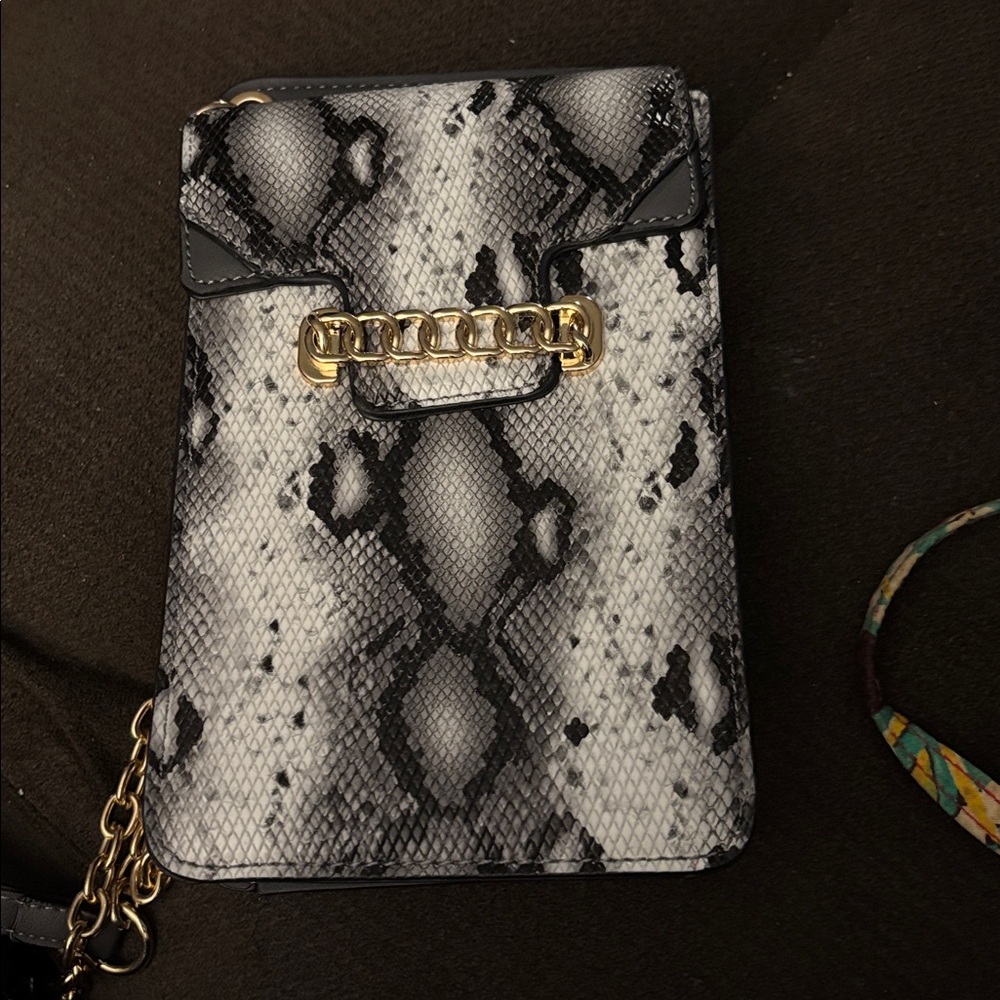 Macy's Black and White Snake Print Crossbody Bag